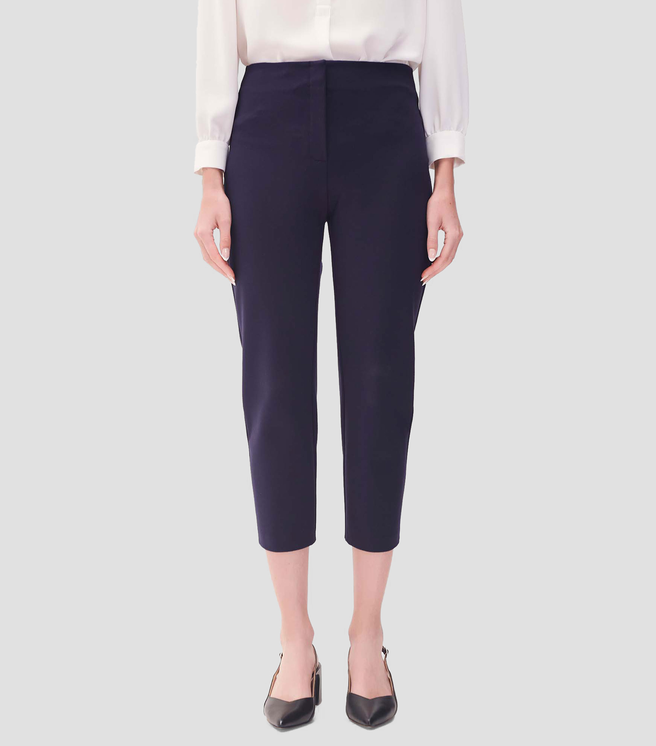 Pantalon Recto Tiro Alto de Punto Azul Marino Mujer
